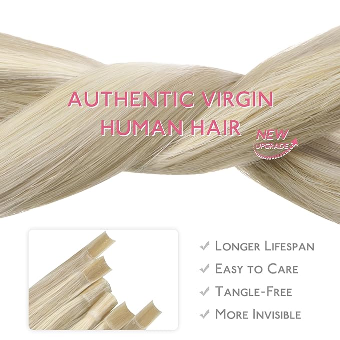 WENNALIFE U Tip Hair Extensions Human Hair, 50g 50s 14 Inch Ash Blonde Highlighted Platinum Blonde Remy Hair Extensions K Tip Hair Extension Real Human Hair Invisible Straight Keratin Hair Extensions