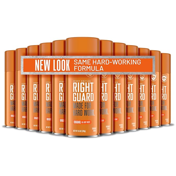 Right Guard Sport Original Scent Deodorant Spray - Aluminum Free Protection Spray Deodorant For Men, Blocks Sweat, 24-Hour Odor Protection, Anti-Stain, & Long-Lasting, 8.5 oz (12 Pack)
