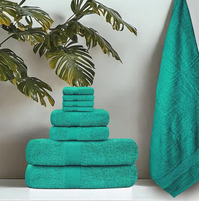 Softolle Luxury 8 Piece Towel Set, 2 Bath Towels 2 Hand Towels 4 Washcloths, Towels for Bathroom, Home, Spa & Gym - Highly Absorbent (Turquoise)