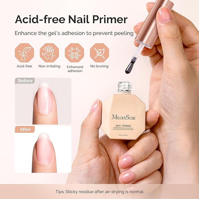 MelodySusie 15ml Nail Primer Acid-Free HEMA Free No Lift Bond for Gel Polish,Acrylic,Dip Nails,Ultra Strong Adhesion,Fast Dry Formula,Professional Nail Prep for Salon & Home Use