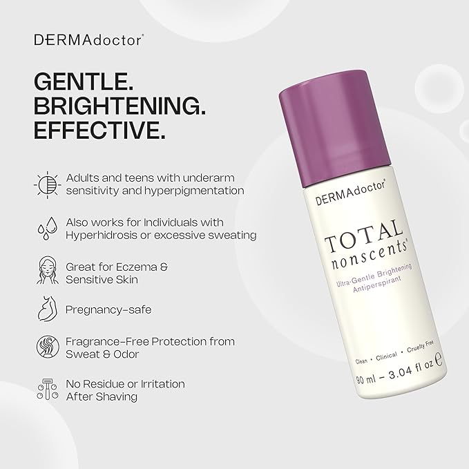 DERMAdoctor Total NonScents Ultra-Gentle Illuminator Antiperspirant Sensitive Skin. Unscented, Clinical Strength Antiperspirant for Men & Women; Hypoallergenic Roll On Deodorant - 3 oz