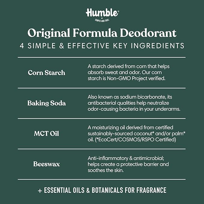 HUMBLE BRANDS Original Formula Aluminum-free Deodorant. Long Lasting Odor Control with Baking Soda and Essential Oils, Black Spruce Deodorant, 2.5 oz, 3 Pack