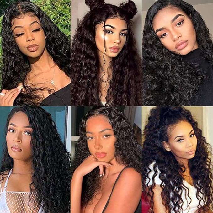 Human Hair Bundles Human Hair Water Wave Bundles Wet and Wavy Bundle 18 20 22 inch Double Weft #1B Color 150g