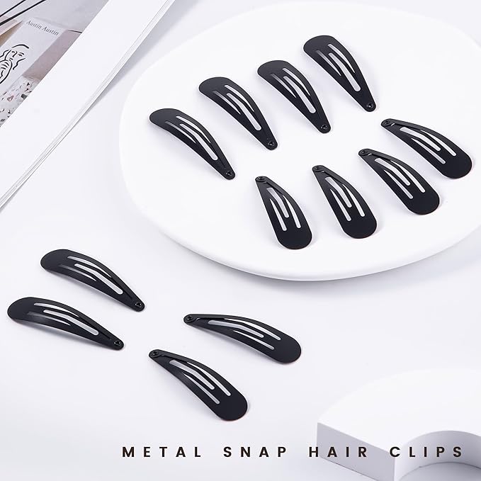 48 PCS Small Metal Barrettes For Women Non Slip Water Drop Snap Clips For Thick Thin Fine Hair Classic Accessories,Black,1.97 x 0.5 In