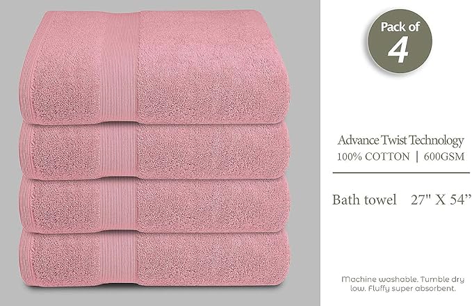Softolle Luxury Bath Towels Set of 4 (27” x 54”) | Towels for Bathroom | Super Soft | Highly Absorbent Towels for Home, Spa, Gym (Pink)