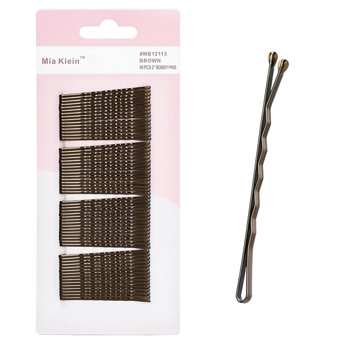 Bobby Pins, Hair Pins 2 Inch 60PCS Crimped Hair Grips for Kids, Girls, and Women, Secure and Easy for All Hair Types, With Ball Tips Design. Hair Accessories for Daily Use (Brown)