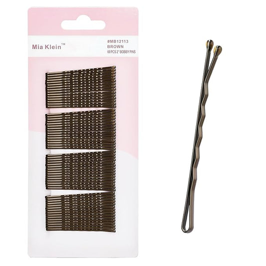 Bobby Pins, Hair Pins 2 Inch 60PCS Crimped Hair Grips for Kids, Girls, and Women, Secure and Easy for All Hair Types, With Ball Tips Design. Hair Accessories for Daily Use (Brown)