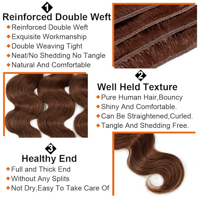 Dark Brown Bundles Human Hair #4 Body Wave Bundle 22 22 22 Inch Peruvian Chocolate Brown Body Wave Bundles Human Hair Extensions