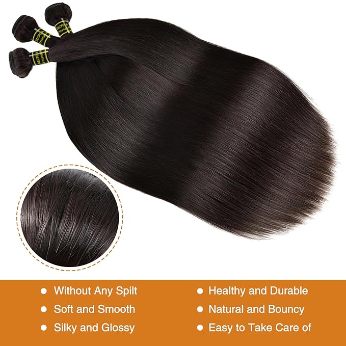 10A Straight Hair Bundles Brazilian Human Hair Bundles 20 22 24 26 Inch 100% Unprocessed Virgin Weave 4 Bundles Straight Human Hair Raw Hair Bundles Deals Natural Black