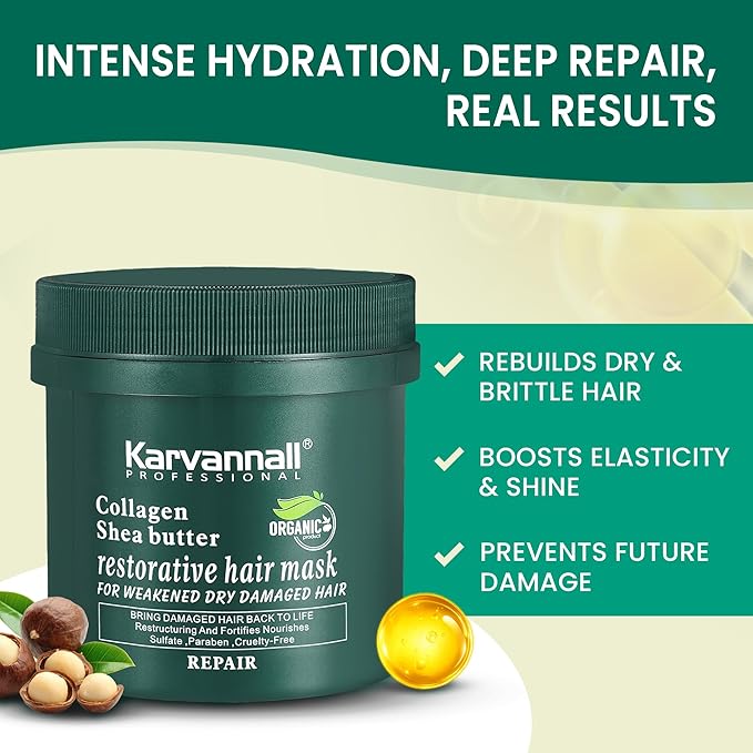 Professional Collagen Shea Butter Hair Treatment Mask | Deep Repair, Strengthening & Intense Hydration | For Dry, Weak & Damaged Hair | Sulfate-Free, Salon-Quality Formula | 16.9 Fl Oz