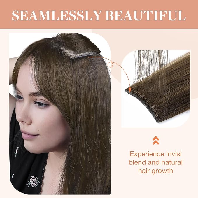 GOO GOO Invisi Edge Clip in Hair Extensions Set, 18inch 120g, 5pcs Injected Seamless PU Clip ins and 2pcs Classical PU Clip ins Virgin Real Human Hair, #(T4/27) P4