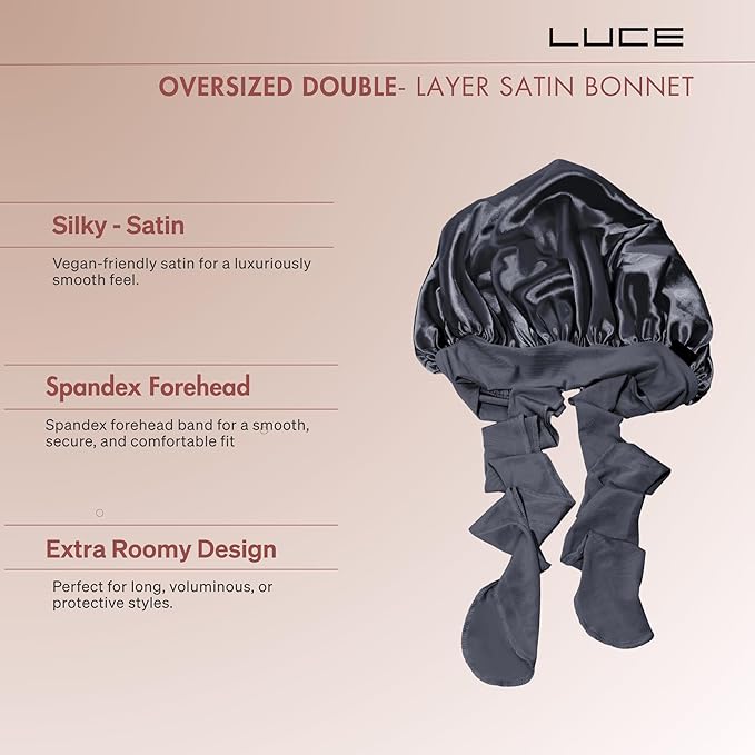 LUCE Satin Bonnet for Sleeping – Adjustable Double Layer Hair Cap for Women, Prevents Frizz & Breakage, Comfortable Night Cap