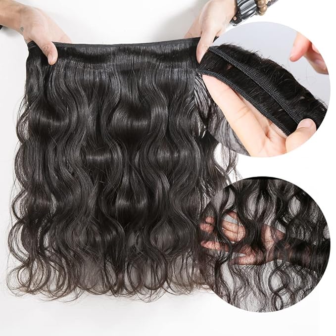 Brazilian Human Hair Body Wave 3 Bundles with Closure Body Wave 100% Unprocessed Virgin Hair Bundles with 4x4 Lace Closure Free Part Natural Color Body Wave (16 18 20 +14, Natural Color)