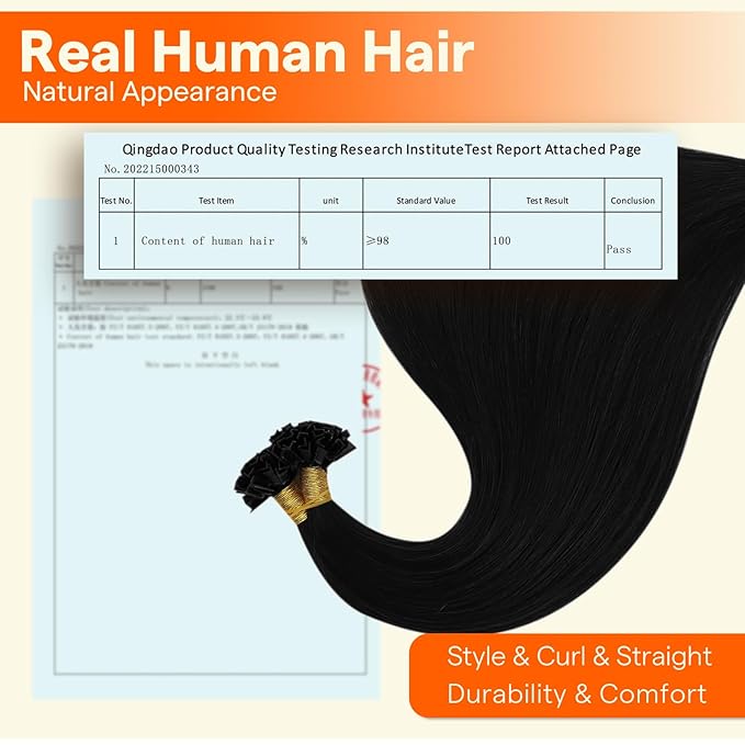 Full Shine Ktip Human Hair Extensions Jet Black 18 Inch K Tip Hair Extensions Real Human Hair Pre Bonded Extensions 50 Grams Fusion Extensions Natural Straight Remy Hair