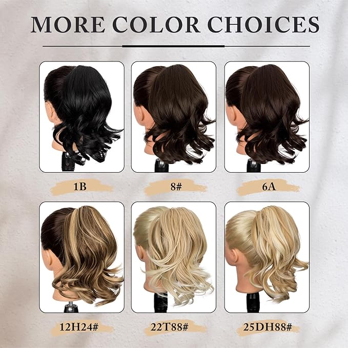 Ponytail Extension for Women,12 Inch Clip in Claw Curly Wavy Pony Tails Hair Extensions for Womens Synthetic Hair Extensions Ponytail Daily Use (Black)