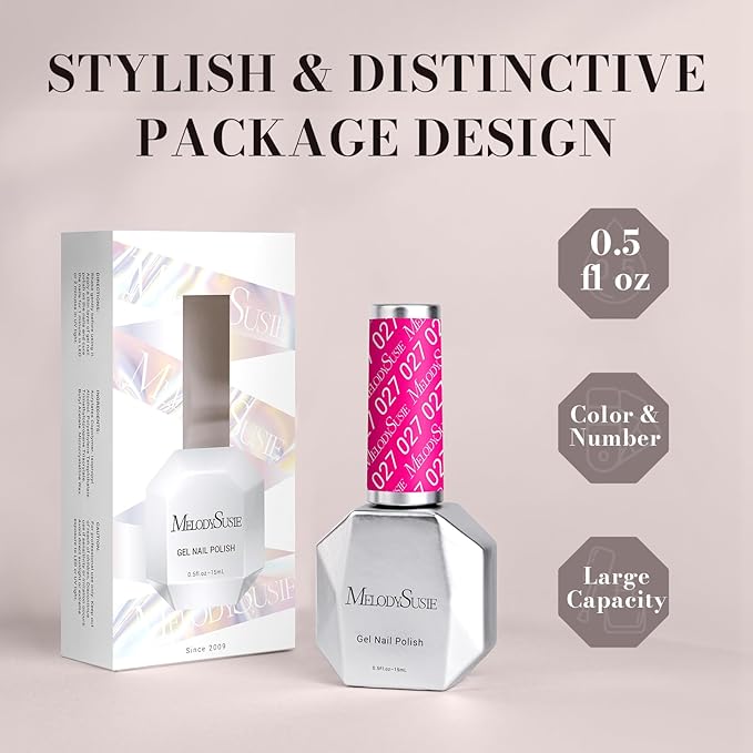 MelodySusie Neon Pink Gel Nail Polish,0.5fl oz Bright Pink Nails Soak Off UV LED Hot Pink Gel Polish Gift for Women Nail Art Manicure Salon DIY Nail Design Decoration at Home-027