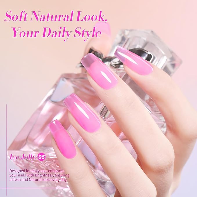 BORN PRETTY Ice Jelly Gel Nail Polish Jelly Halloween Hot Pink Gel Polish Sheer Transparent Hot Pink Natural Translucent Hema-Free Soak Off Gel Polish Nail Art DIY Christmas Gift 15ML