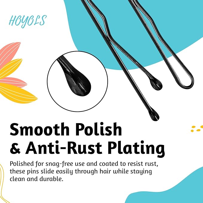 HOYOLS Black Bobby Pins for Women Hair, 150 Pcs in 3 Sizes (1.9", 2.4", 2.7") for Women & Girls, Secure Hair Pins for Updo, Bun, Styling Accessories