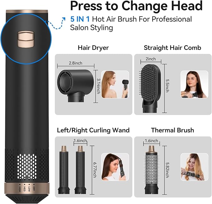 Blow Dryer Brush 5 in 1: Ionic Hot Air Styler Hair Dryer Brush Blow Dryer Set for Curling Volumizing Straightening Styling