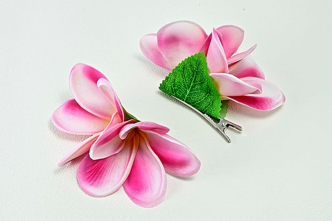 Pack of 2 Real Touch Flowers Hawaiian Flower Hair Clips Plumeria Hibiscus Hair Clips Handmade Hair Accessories for Beach Wedding Bridal Party Mother's Day Women Girls Holiday Gifts (c-801, 2pcs)