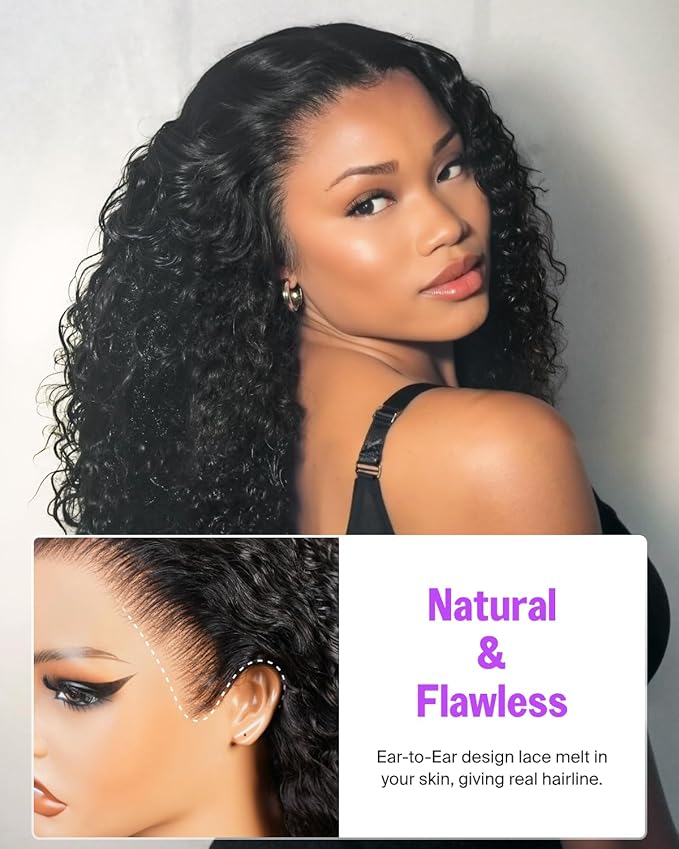 30 Inch Deep Wave Lace Front Wig Human Hair 13x6 Glueless Wigs Human Hair Pre Plucked Pre Cut Upgraded Ear-to-Ear Frontal Drawstring Culy Human Hair Wig Pre Bleached 220% Density