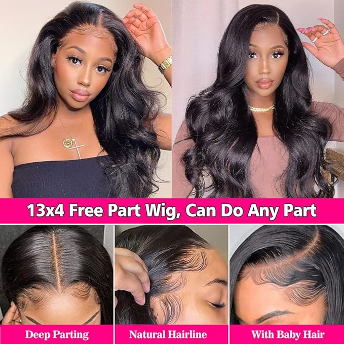 Pizazz Body Wave Lace Front Wigs Human Hair Pre Plucked Pre Bleached 180 Density Glueless Human Hair Wigs for Women 13x4 HD Transparent Lace Front Wigs with Natural Hairline(26 Inch)