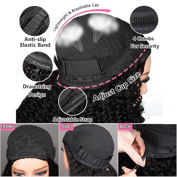 22 Inch Kinky Curly Half Wig Human Hair Glueless Wear And Go 200 Density Upgrade 3 In 1 Seamless Flip Over Half Wigs Drawstring Curly Half Wigs For Women Headband Wig Beginner Friendly No Glue No Lace