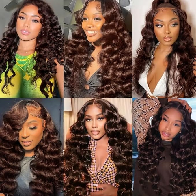 #4 Human Hair Bundles Brown Loose Wave Bundles Human Hair 14 16 18 inch Dark Brown Loose Deep Wave Bundle 300g