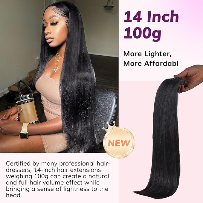 IDN BEAUTY Seamless Clip In Hair Extensions Human Hair, 100g 14 Inch Straight Natural Black Real Virgin Human Hair Seamless Clip Ins For Black Women PU Weft Invisible Edge 7pcs Thick Enhancement