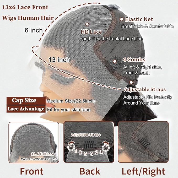 Body Wave Lace Front Wigs Human Hair 200% Density 32 Inch 13x6 HD Lace Frontal Human Hair Wigs for Black Women With Baby Hair