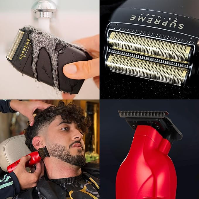 Supreme Trimmer Vader Trimmer & Crunch Foil Shaver Barber Haircutting Kit | Professional DLC T-Blade Beard Trimmer ST3778 & STF602 Waterproof IPX6 Shaver Set | Red