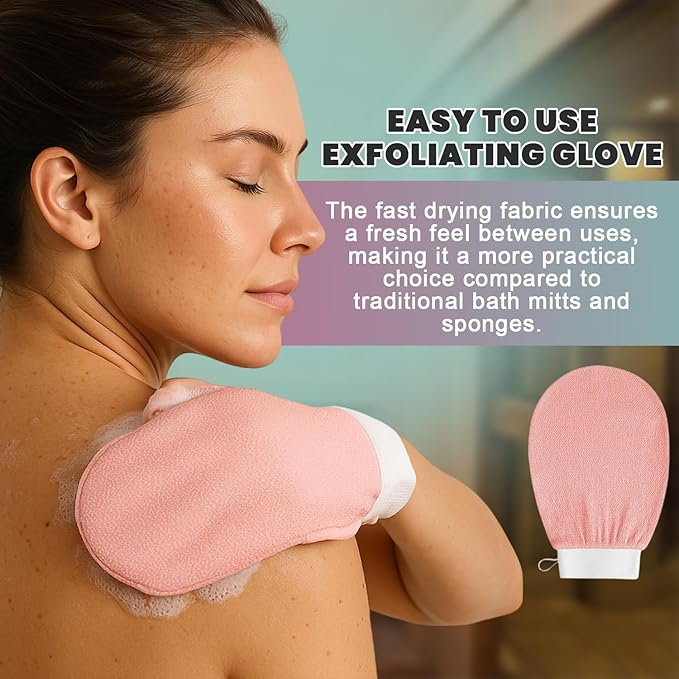 Exfoliating Glove Pack of 4 – Deep Cleaning Exfoliating Body Scrubber- Exfoliating Gloves for Shower for Smooth Radiant Skin – Dead Skin Remover & Body Scrub Mitt for Skin Cell Renewal