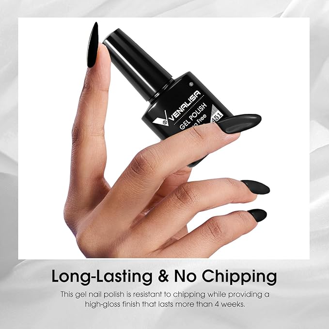 VENALISA Black Gel Nail Polish - Pure Color Soak Off UV Gel for DIY Home Manicure, Salon Nail Art - For Girls and Women