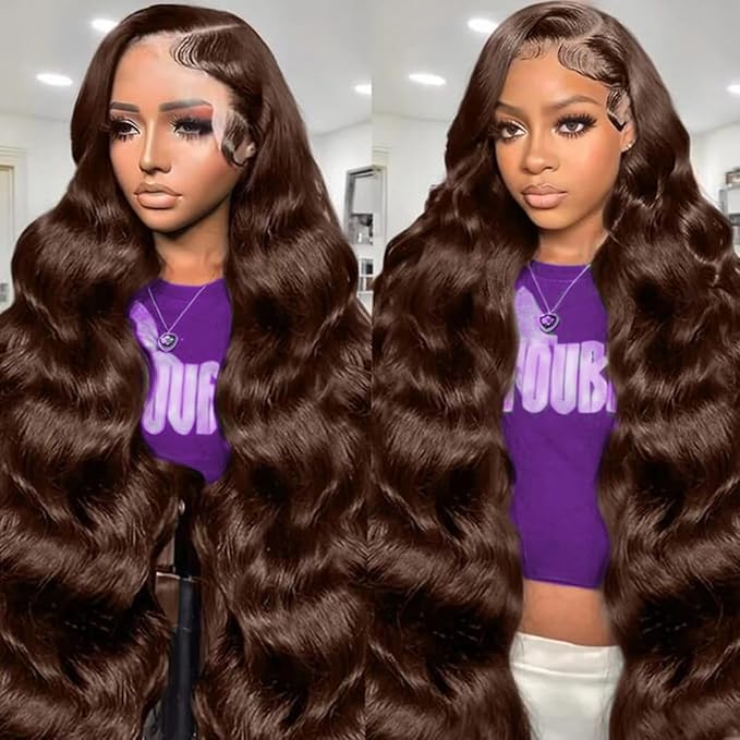 22 Inch Chocolate Brown Lace Front Wig Human Hair 13x6 Transparent Brown Body Wave Lace Front Wigs Pre Plucked with Hd Lace Wig Colored Frontal Wigs Human Hair for Women