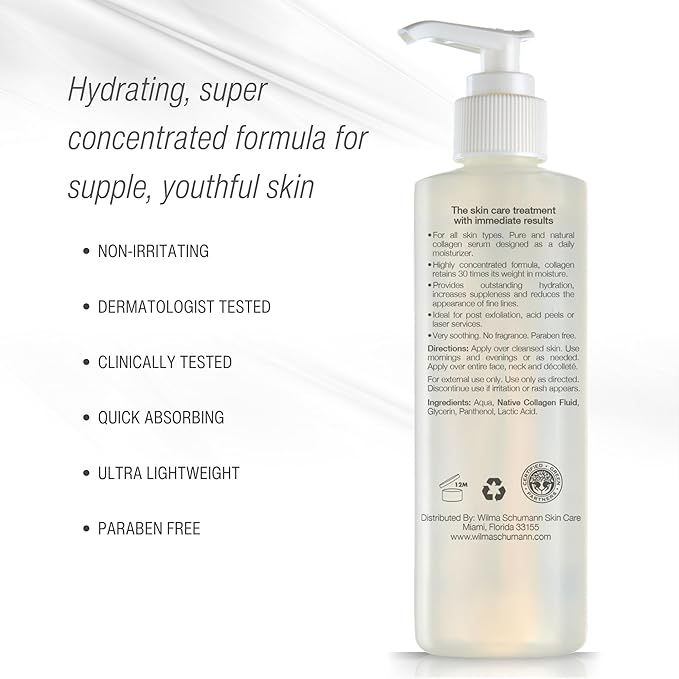 WILMA SCHUMANN Collagen Hydrating Serum, Face Serum, Collagen for Women, 8 oz