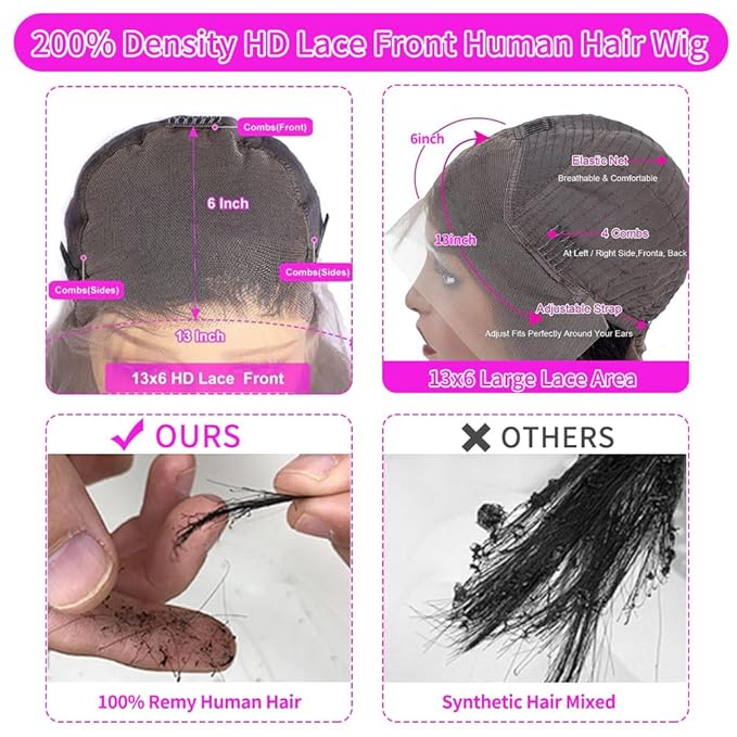 26 Inch 13x6 Deep Wave Lace Frontal Wigs Human Hair 200% Density deep Curly Human Hair Wigs for Women Natural Black
