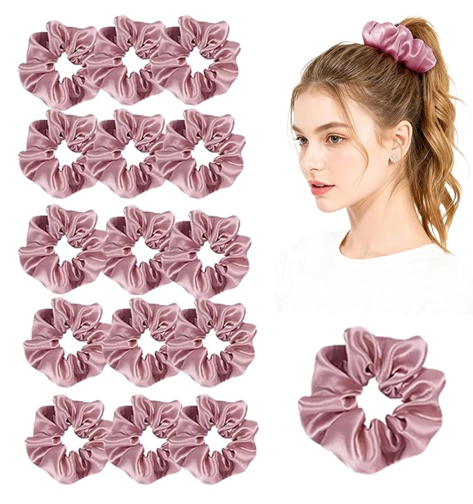 Womens Satin Scrunchies 16Pack Silk Scrunchy Silky Hair Ties Elastics Hairs Bow Hairtie Hairbands Ponytail Holder Accessory