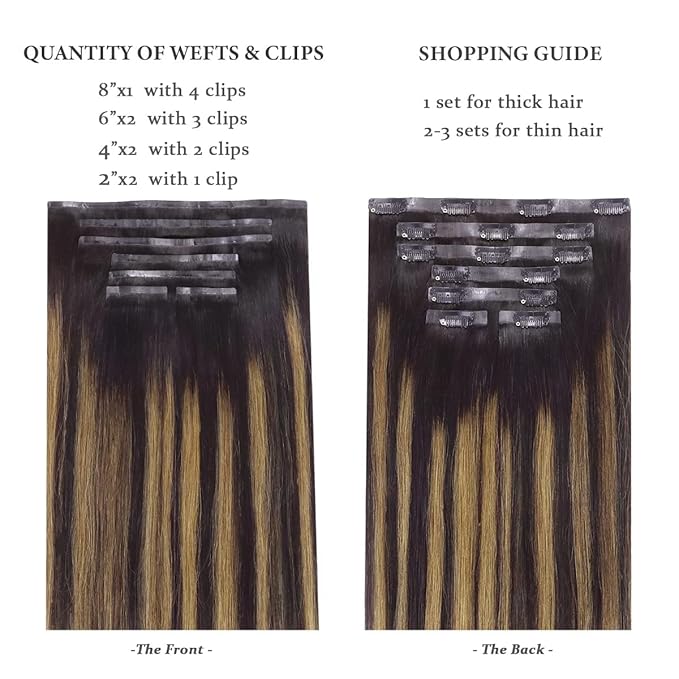 HOTBANANA Seamless Clip in Hair Extensions, 24 Inch 140g 7pcs Natural Black to Chestnut Brown Balayage Invisible PU Skin Weft Straight Remy Human Hair Extensions