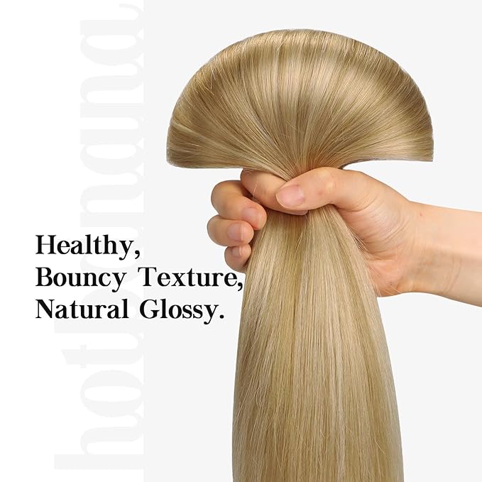 HOTBANANA Human Hair Clip in Hair Extensions, Balayage Light Blonde Highlighted Golden Blonde (Ash Tone) 120g Clip in Hair Extensions Real Human Hair Straight Remy 20 Inch 7pcs