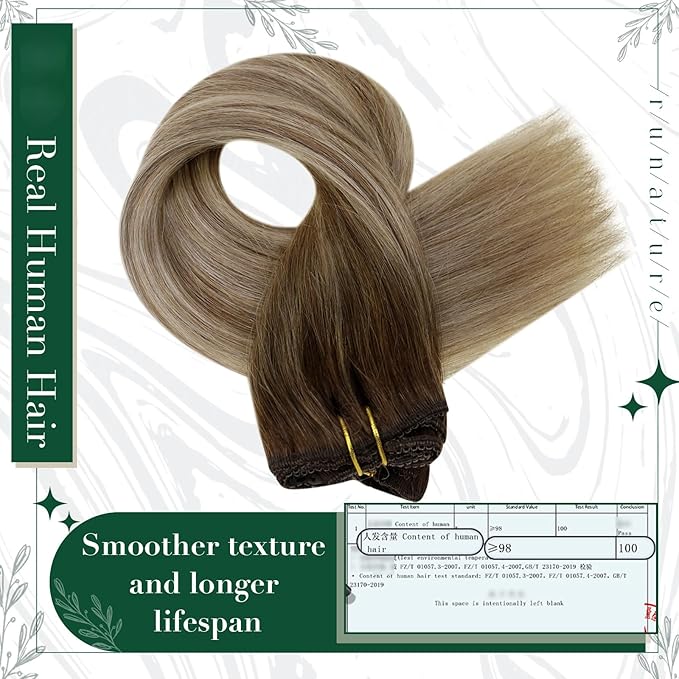 RUNATURE Clip in Hair Extensions Human Hair Balayage Clip in Human Hair Extensions for Women Soft Remy Natural Hair Straight 20 Inch 50g 3pcs #3/8/22 Walnut Brown to Blonde Balayage