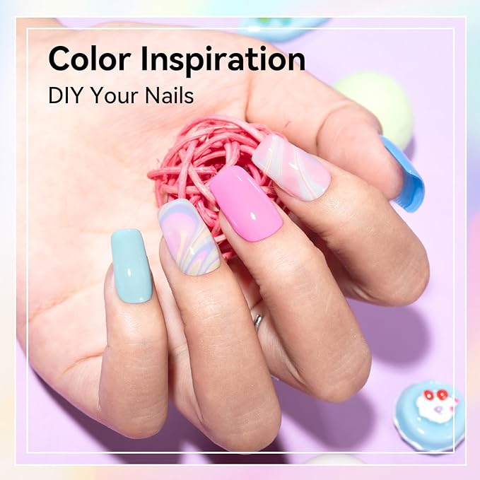 Regular Nail Polish Set 6 Rainbow Colors Pink Coral Mint Sky Blue Lavender & Azure Nail Polishes, Quick Dry, Non Gel, Opaque, Rich in Castor Oil, Nail Art DIY at Home Manicure Gift for Women