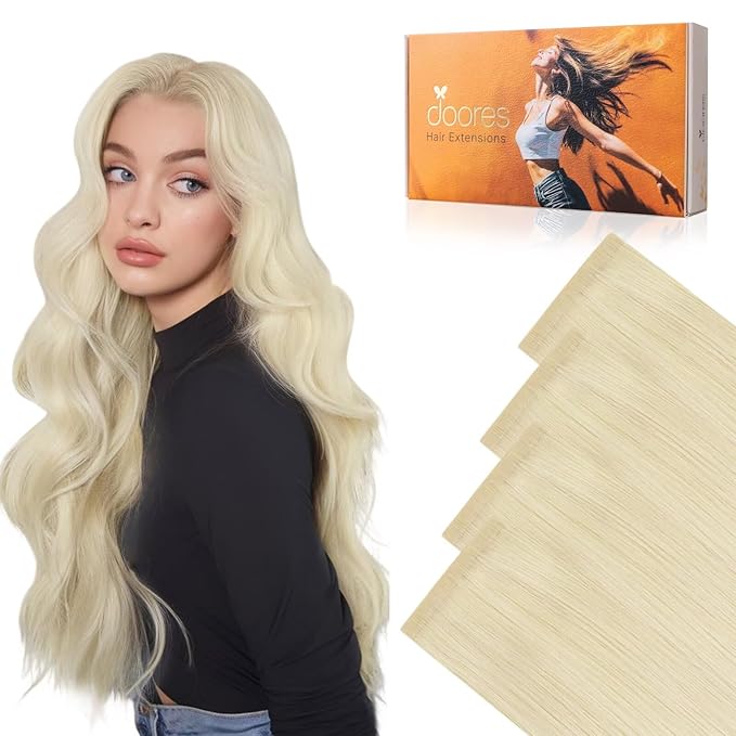 DOORES Invisi Edge Human Hair Tape in Extensions Wide, Platinum Blonde 4PCS Injection Tape ins 20g 18 Inch, Seamless Injected Virgin Human Hair 3 Inch Wide Extensions Straight