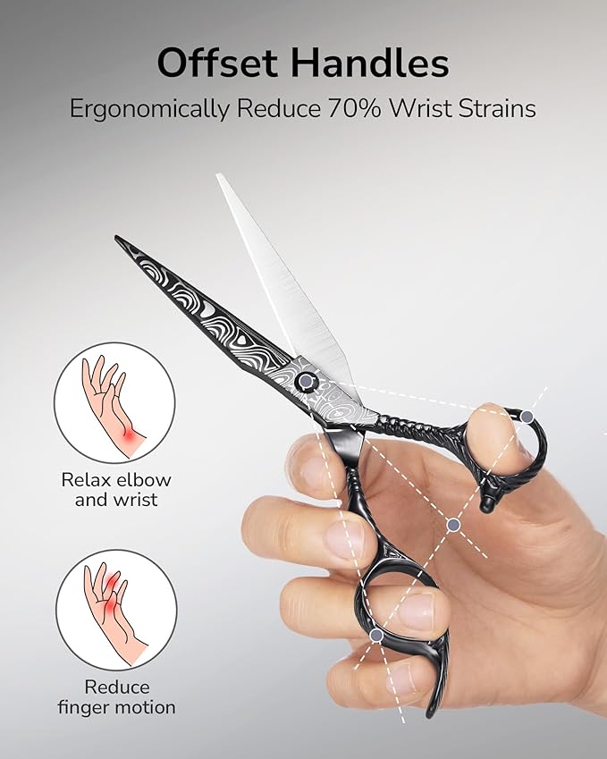 Professional Hair Cutting Scissors for Home & Salon – ULG 6.5" Premium Barber Shears with Adjustable Tension, Offset Handle, Ergonomic Grip & Sharp Stainless Steel Blades for Women, Men & Kids, Black