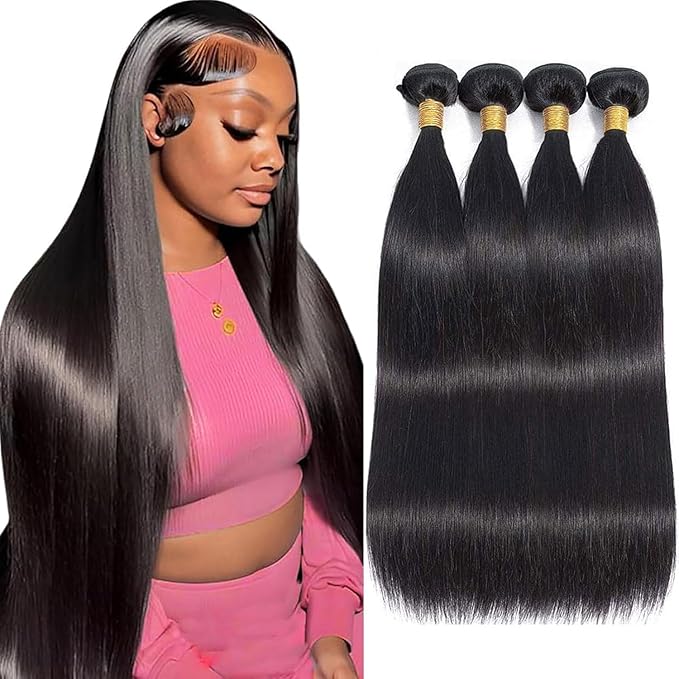 Straight Bundles Human Hair 16 16 18 18 Inch 100% Unprocessed Brazilian Virgin Hair 4 Bundles Hair Extension for Black Women Natural Color