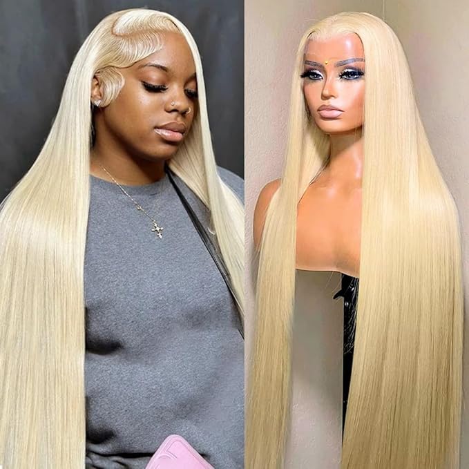 LICHANG 36 Inch 613 Lace Front Wig Human Hair 13X4 Blonde Straight Pre Plucked 200% Density