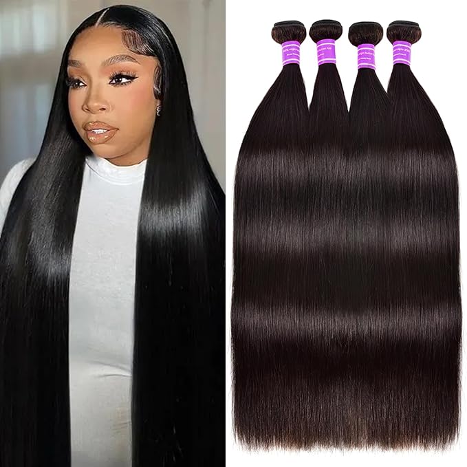 12A Human Hair Bundles Straight 4 Bundles 100% Unprocessed Brazilian Virgin Hair Double Weft Bundles Deals Human Hair Straight Human Hair Extensions Natural Color (4 Bundles, 22222222)