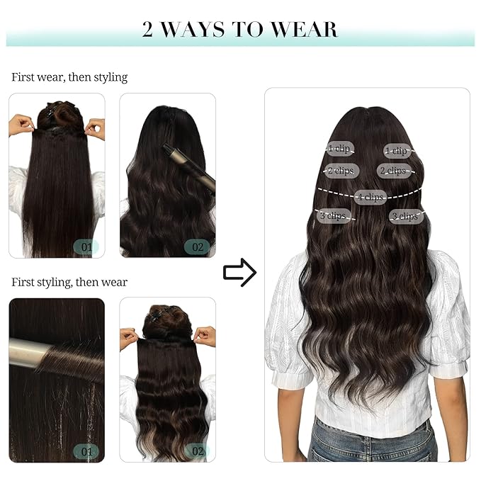 DOORES Hair Extensions Clip in Human Hair Medium Brown Highlighted Golden Blonde 120g 7pcs 18 Inch Remy Clip in Human Hair Extensions Natural Human Hair Extensions