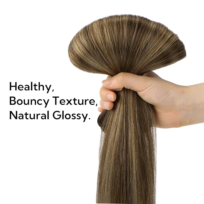 HOTBANANA Clip in Hair Extensions Real Human Hair, 135g 9pcs 16 inch Chocolate Brown with Honey Blonde Straight Remy Clip in Extensions Full Head for Women