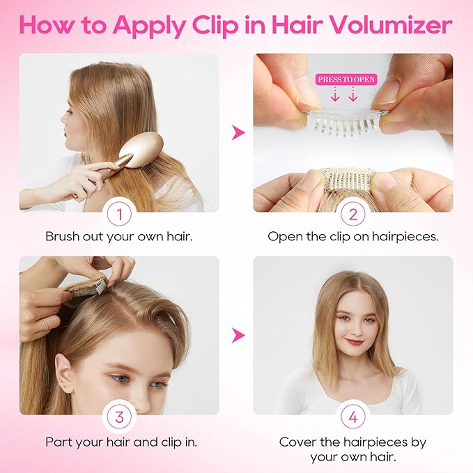 REECHO Clip in Hair Volumizer, Short Thick Clip in Hairpieces Adding Extra Hair Volume Extensions for Women with Thin Fine (Black Brown, 8 Inch(Pack of 4))