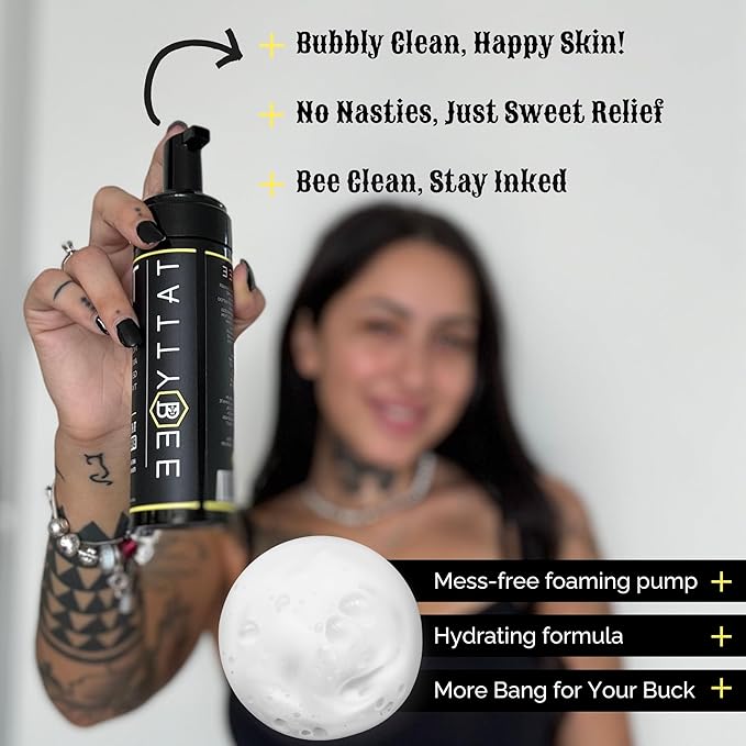 Tattoo Cleansing Foam – Gentle Tattoo Aftercare Soap & Piercing Wash • Hydrating Foam Cleanser for New Tattoos • 6.8 fl oz